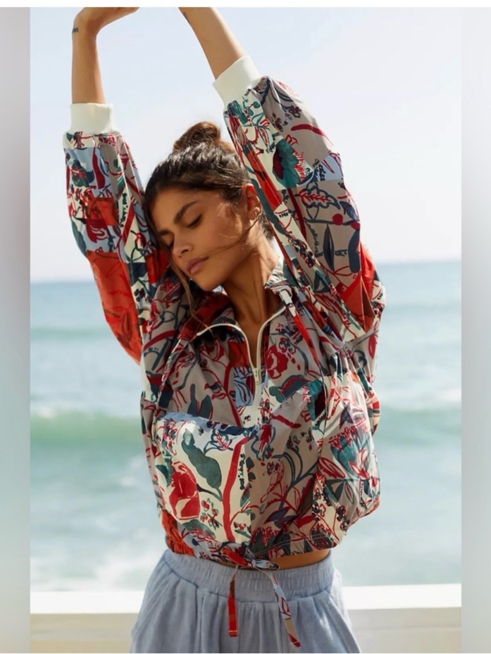 Anthropologie Daily Practice Floral WIndbreaker Jacket Size Large